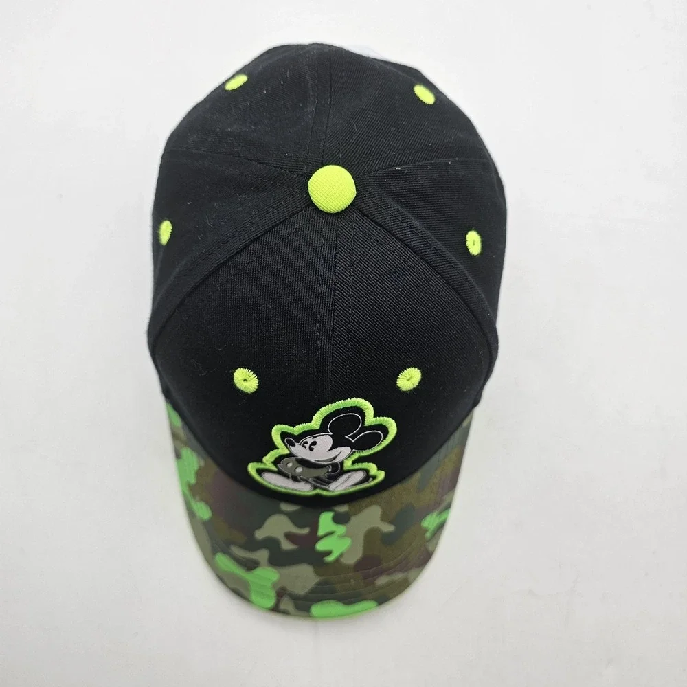 Disney Mickey Mouse Hat Cap Strap Back Boys Adjustable Black Camo Neon Green